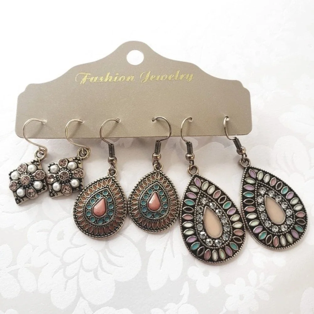 Multi-colored Earrings Set Round‎ Drop-shaped Flower Set Turquoise